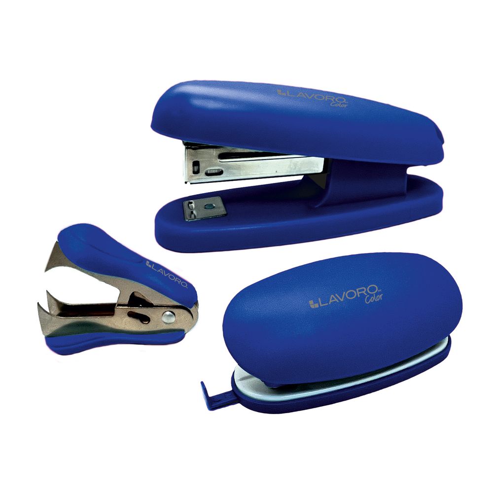 Set Perforadora + Corchetera + Sacacorchete Plastico Azul Lavoro
