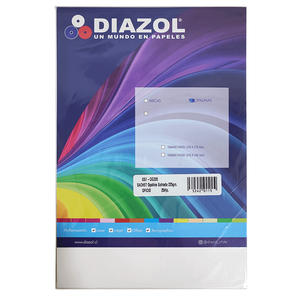 Papel Opalina Tela 225 Gr Oficio 25 Unidades  Blanca Diazol