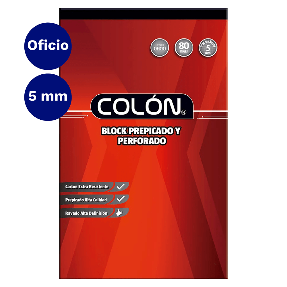 Block Prepicado Perforado Oficio 80 Hojas 5 Mm Colon