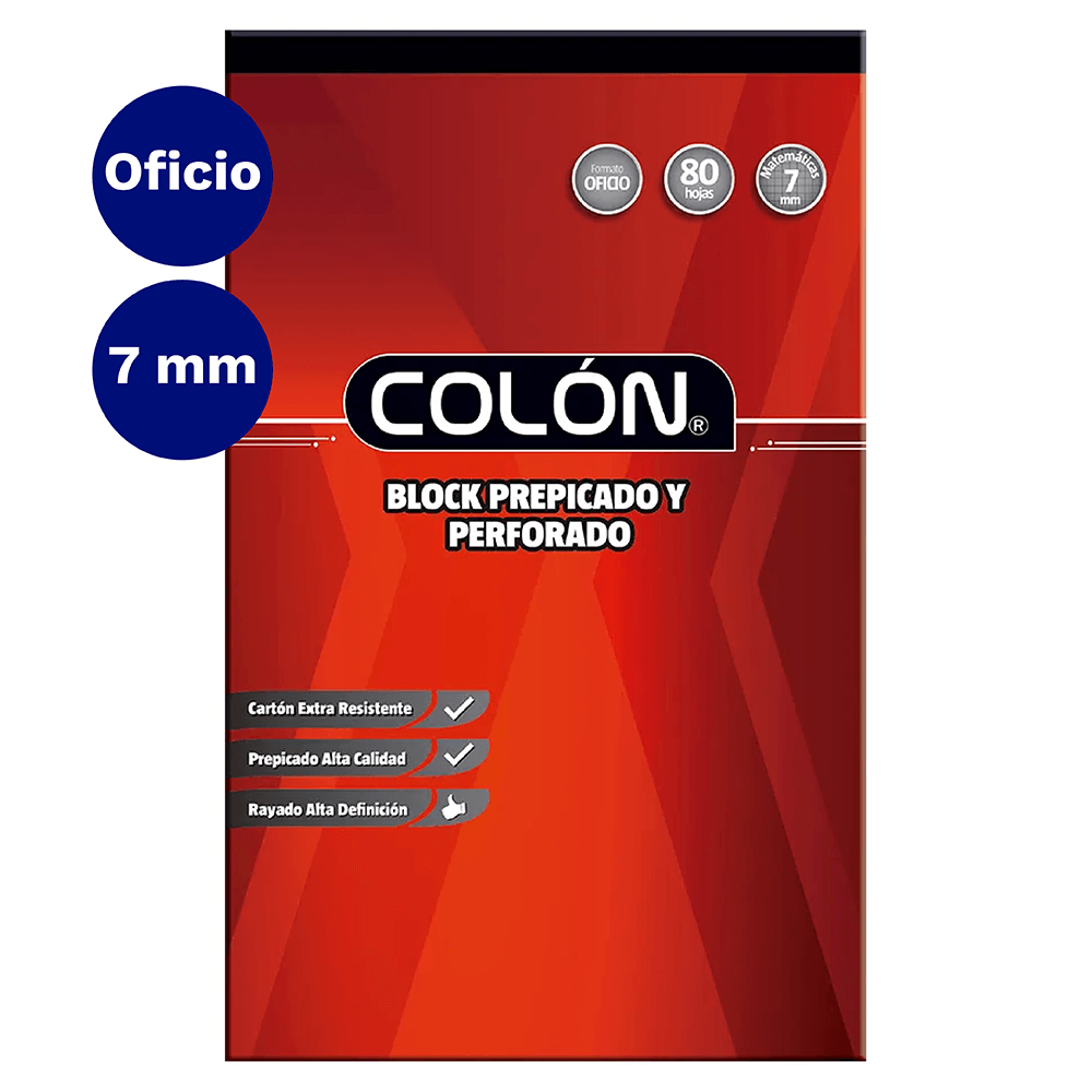 Block Prepicado Perforado Oficio 80 Hojas 7 Mm Colon