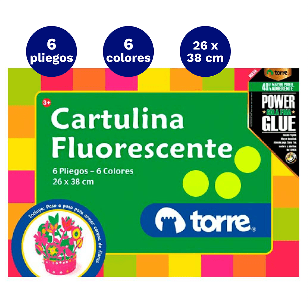 Carpeta Con Papel Cartulina Fluorescente 6 Colores 6 Laminas Torre