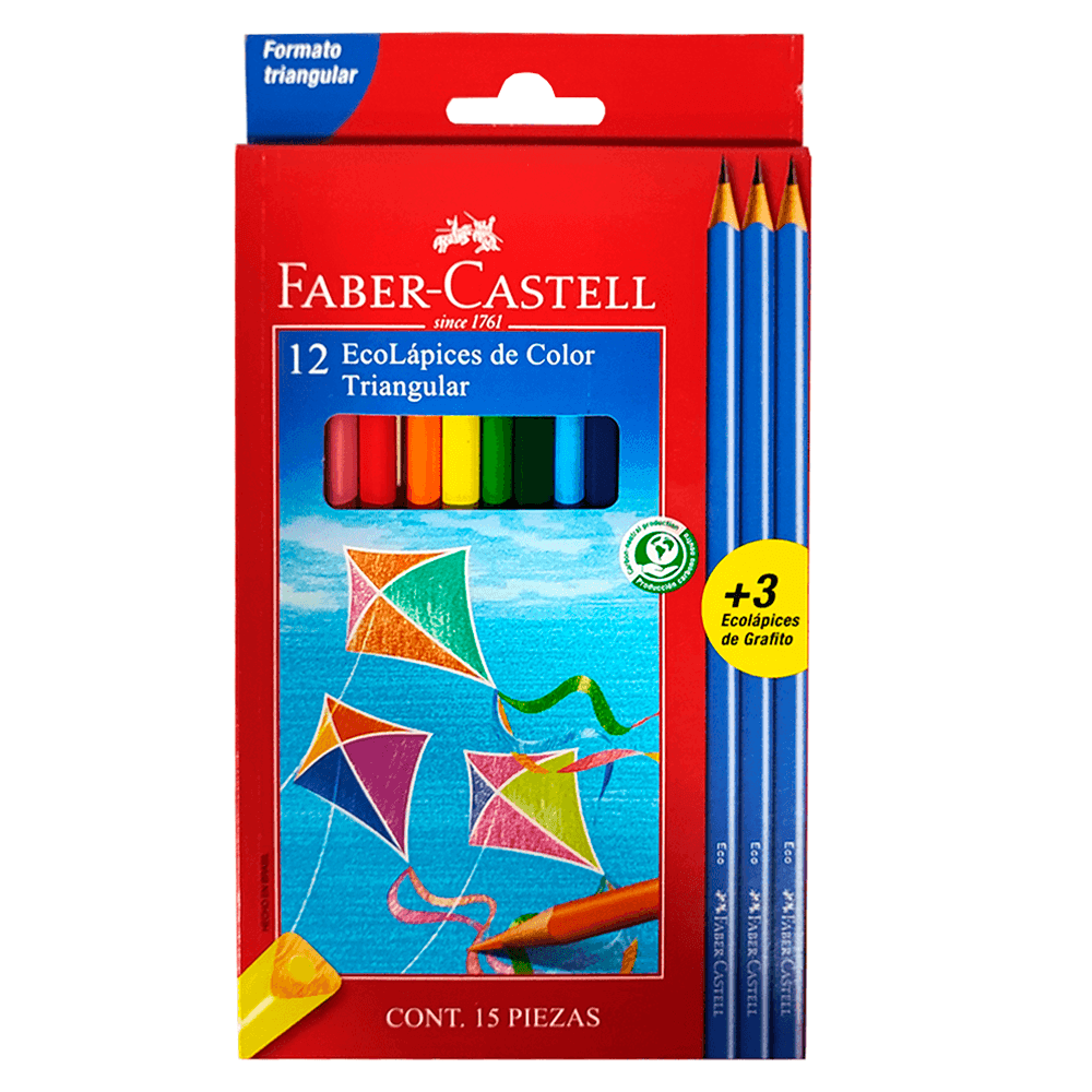 Lapices 12 Colores Largos Triangular + 3 Grafito Faber Castell