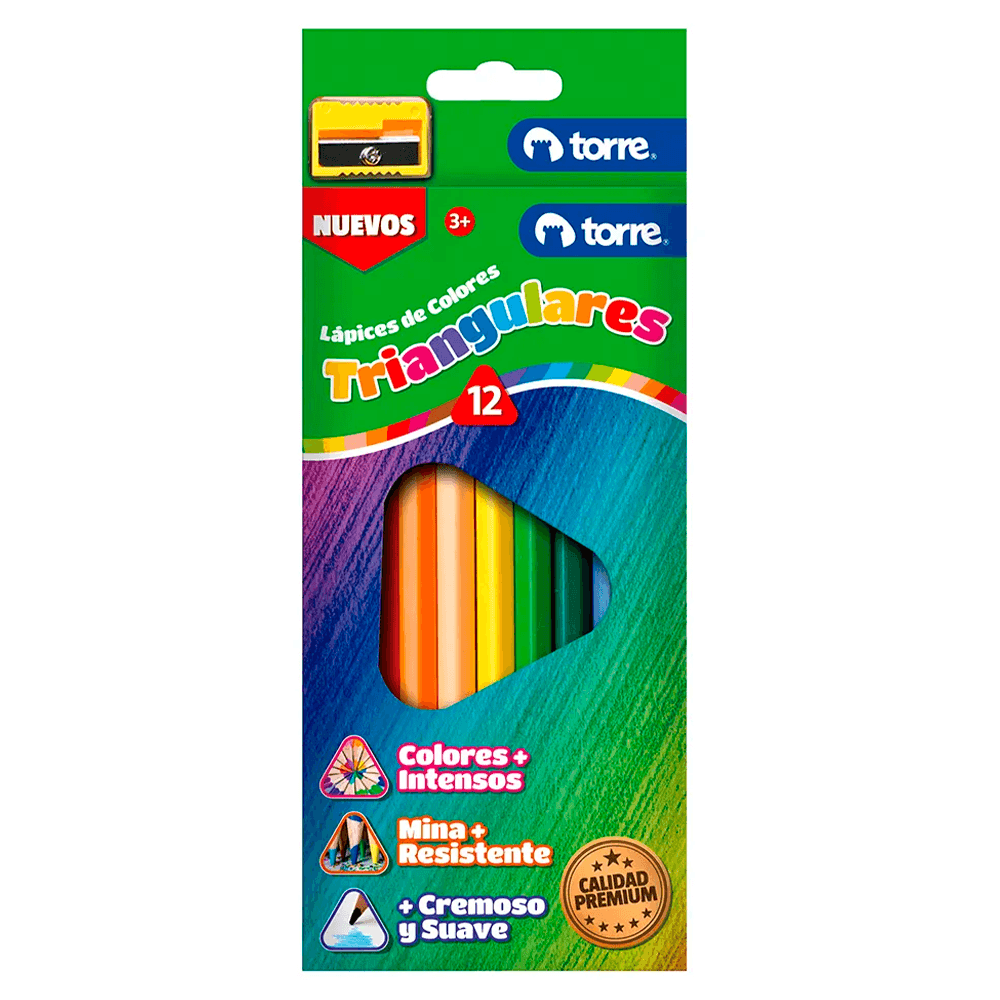 Lapices 12 Colores Largos Ergonomico Triangulares  Torre