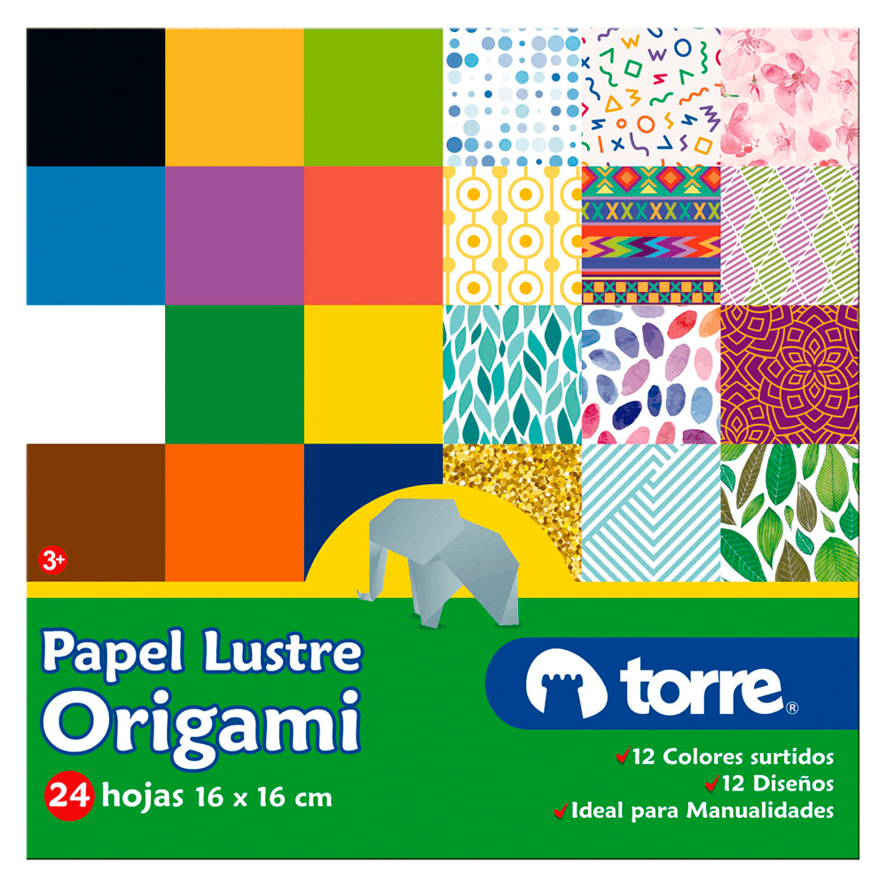 Papel Lustre Entretenido 12 Colores 12 Diseños 24 Hojas 16 X 16 Cm Torre