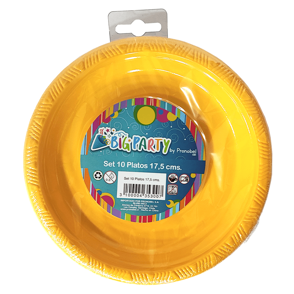 Set Platos Amarillos 17,5 Cm 10 Unidades Big Party