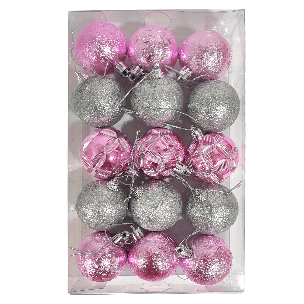 Set Esferas Rosa/Plata 15 Pcs 5 Cm Big Party