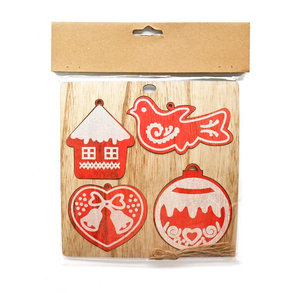 Set 4 Adorno Navidad Rojo Dorado Big Party