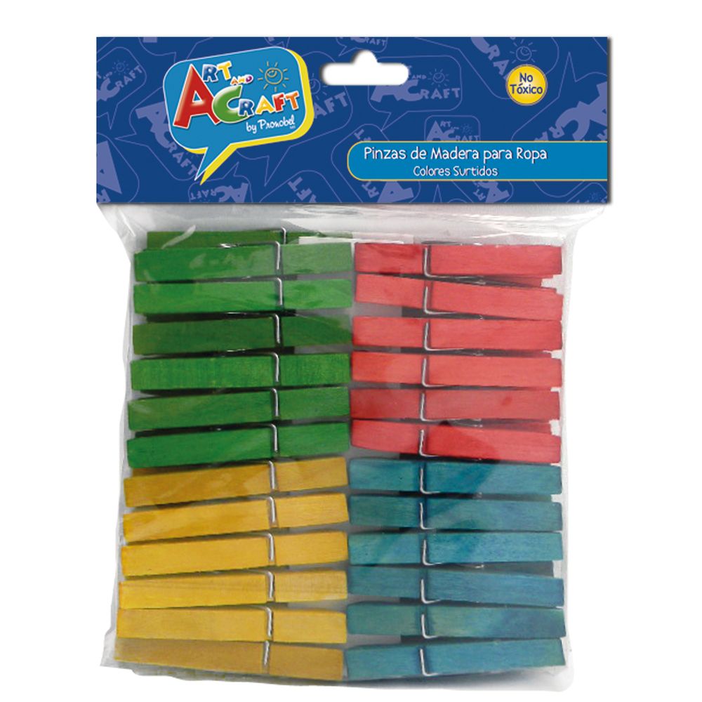 Pinzas Para Ropa Madera Colores Surtidos 48 Pcs Art & Craft