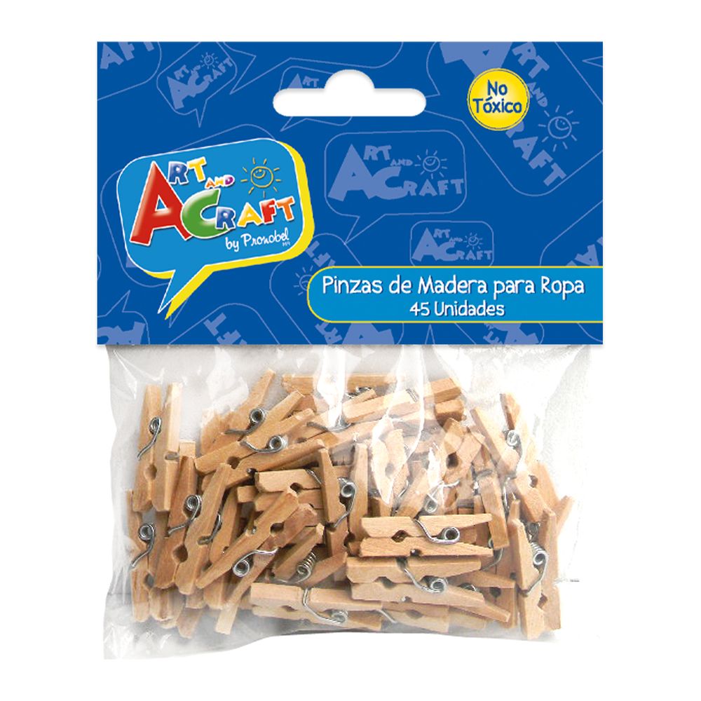 Pinzas Para Ropa Madera Color Natural 45 Pcs Art & Craft