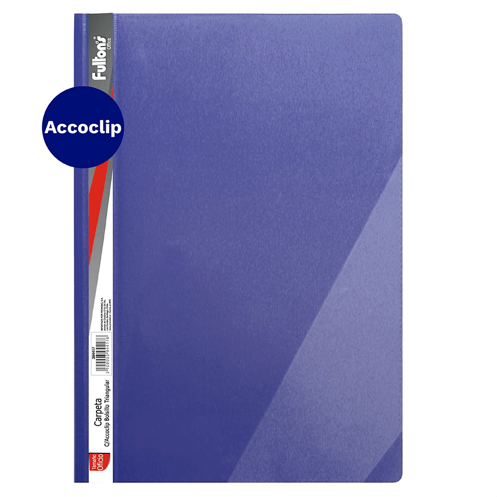 Carpeta Vinil Oficio Azul Con Accoclip Triangular y Bolsillo  Fultons