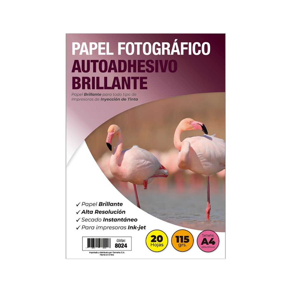 Papel Fotografico Inkjet Autoadhesivo Brillante A4 115 Gr 20 Hojas Adetec