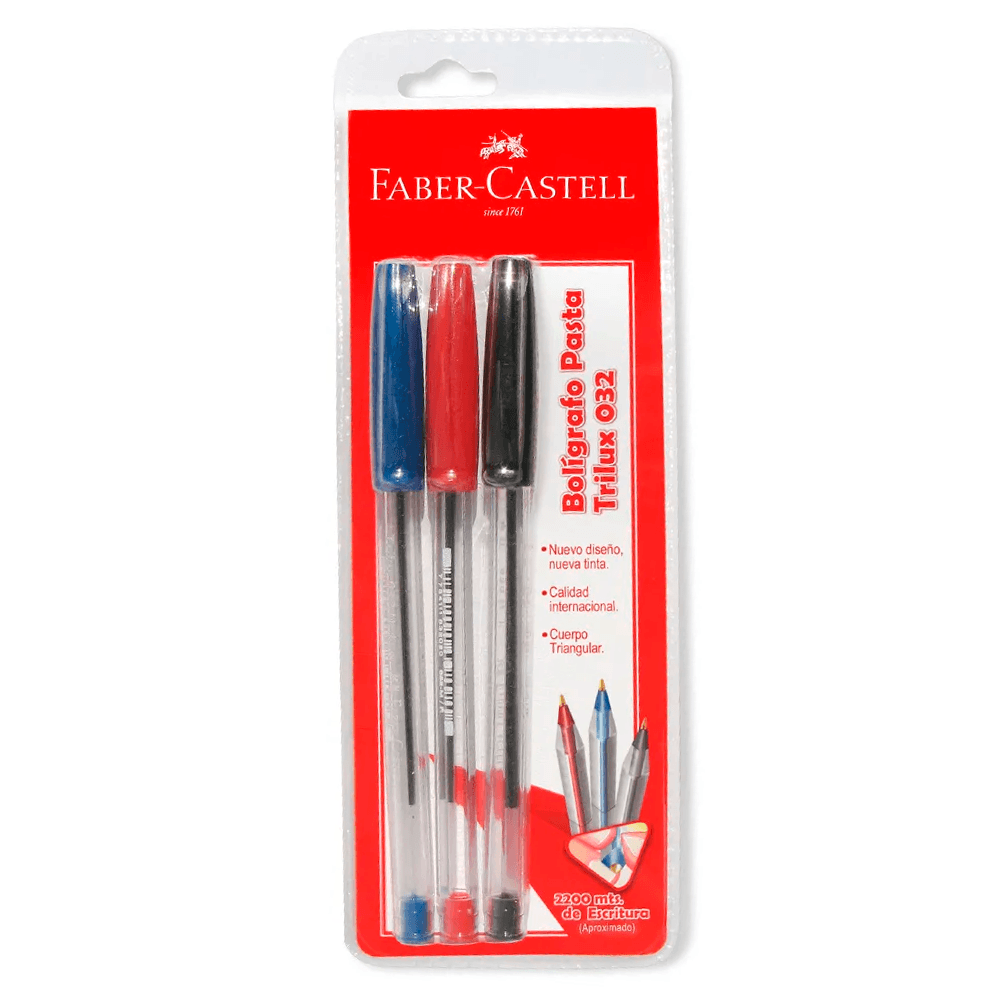 Lapiz Pasta Trilux Punta Media Rojo-Azul-Negro 3 Unidades 1 Mm Faber Castell