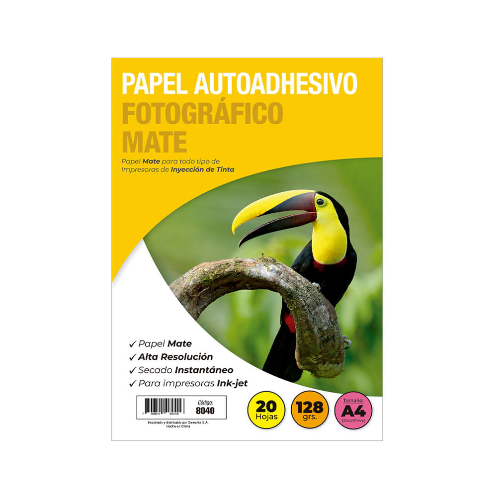 Papel Fotografico Inkjet A4 Autoadhesivo Mate 128 Gr 20 Hojas Adetec