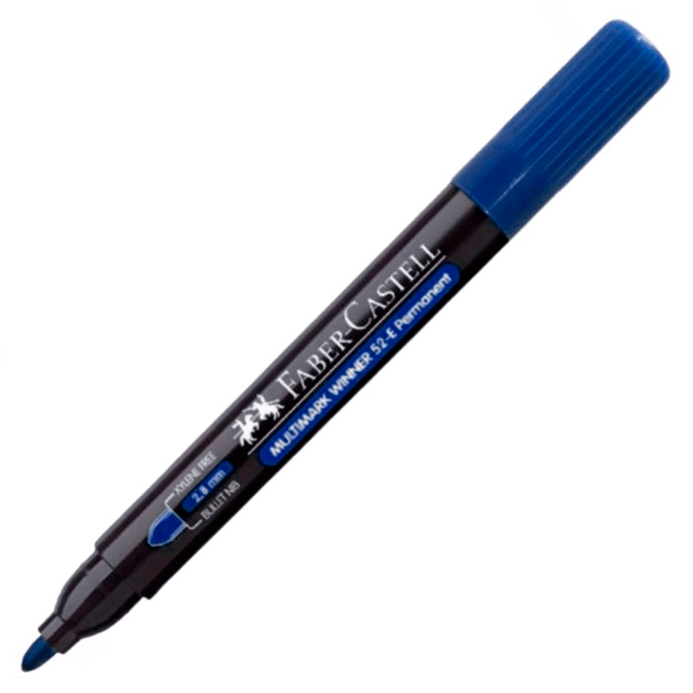 Marcador Permanente Desechable 52-E Punta Redonda Azul Faber Castell