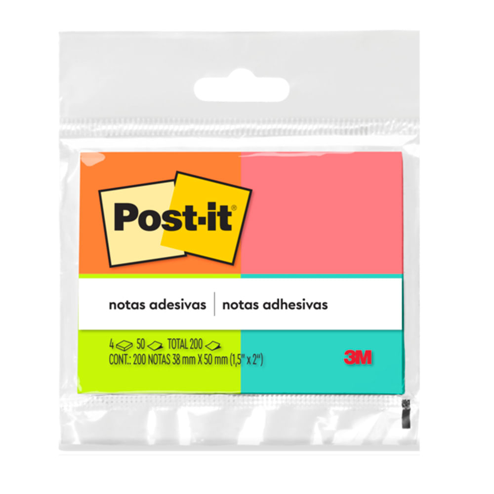 Nota Adhesiva 653-4Af 200 Hojas Colores Surtidos Neon Post It
