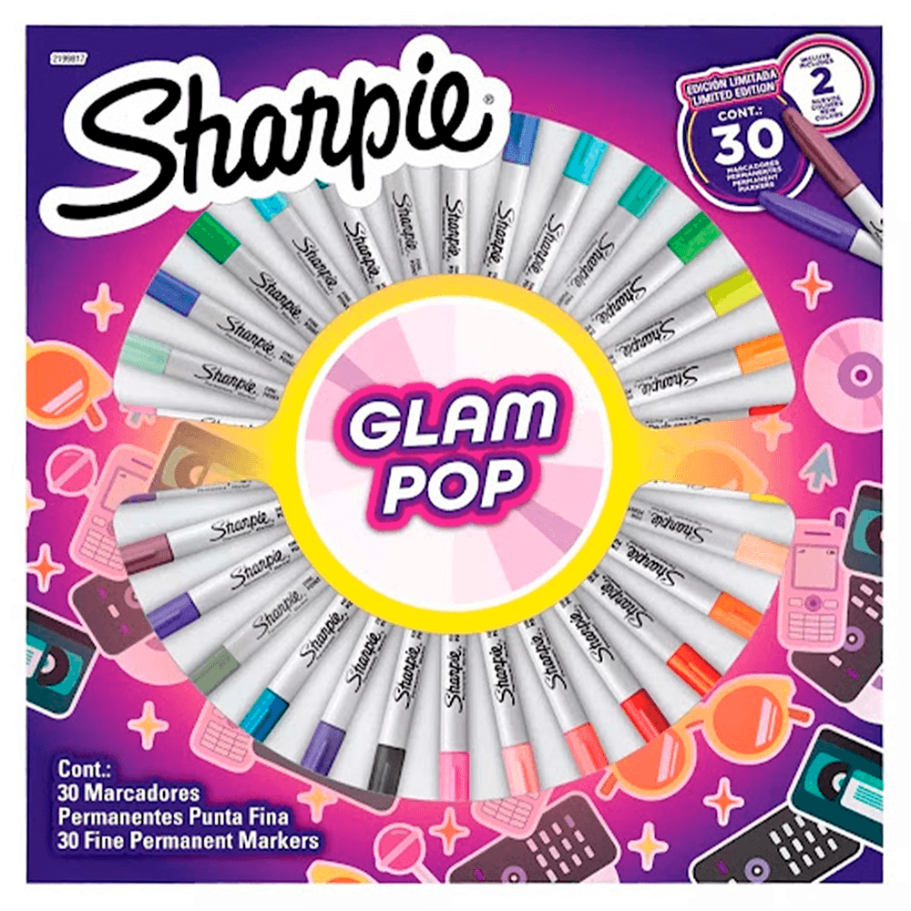 Marcador Permanente Punta Fina Glam Pop 30 Colores Sharpie