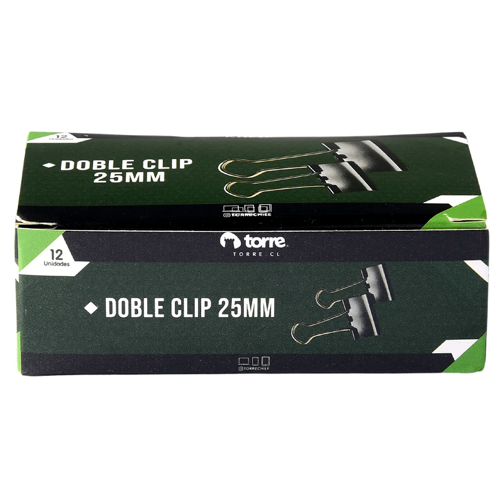 Clip Doble Negro 25 Mm 12 Unidades Torre