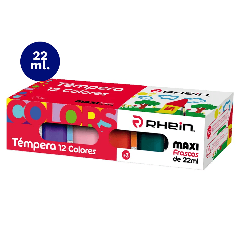 Tempera Lavable 12 Colores 22 ml Rhein