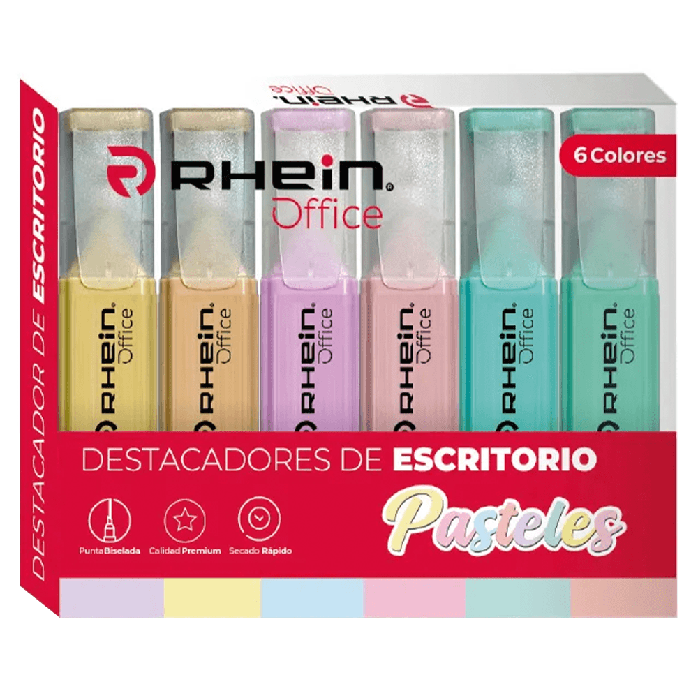 Destacador de Escritorio Punta Biselada 6 Colores Pastel Rhein