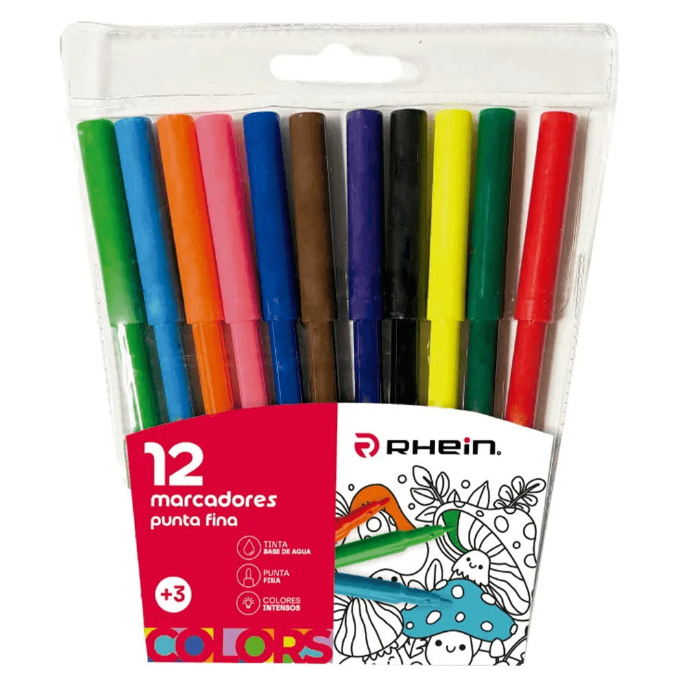 Plumon Escolar Punta Fina 12 Colores Rhein