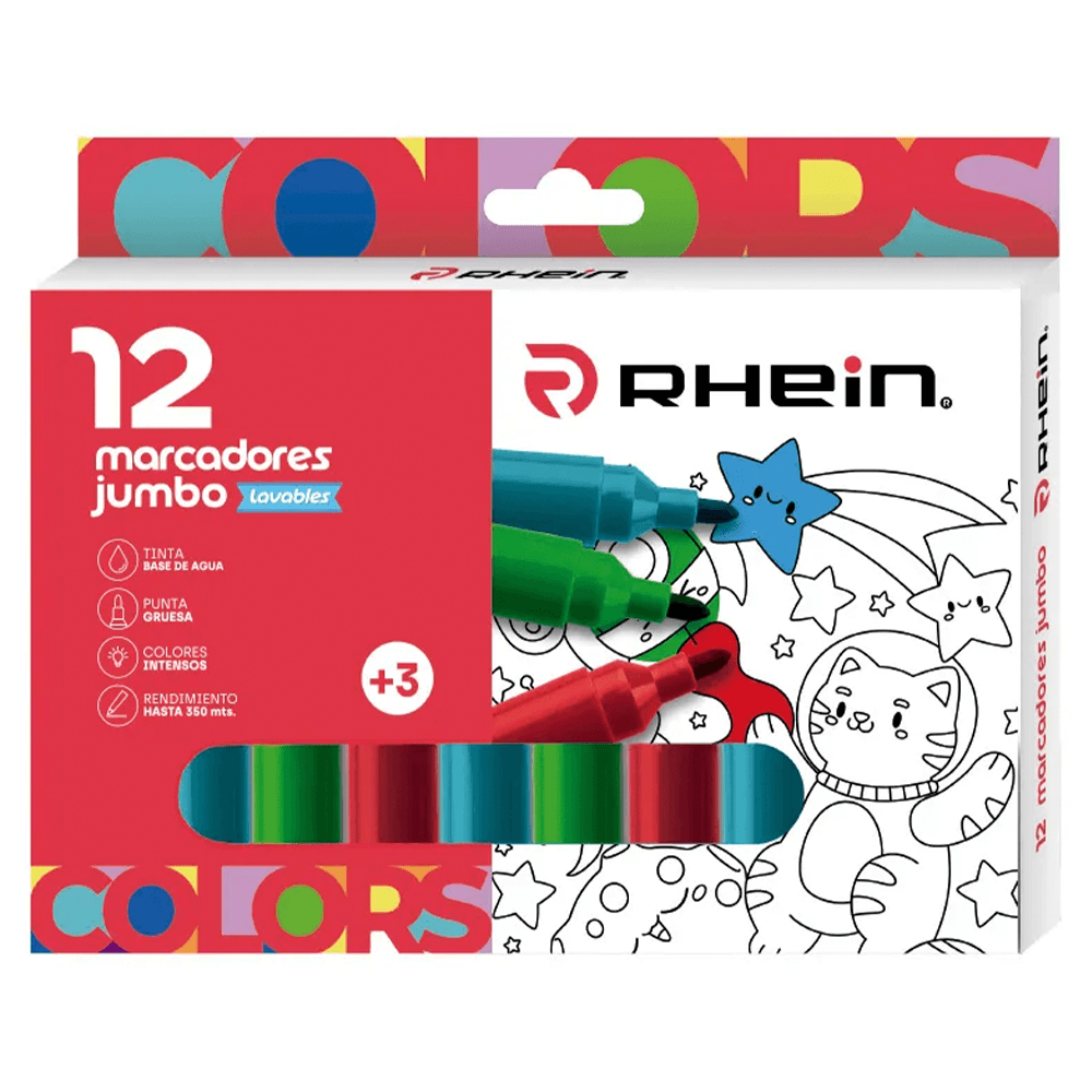 Plumon Escolar Jumbo 12 Colores Rhein