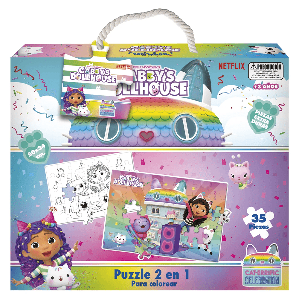 Puzzle 35 Piezas 2 En 1 Para Colorear Gabby'S Dollhouse
