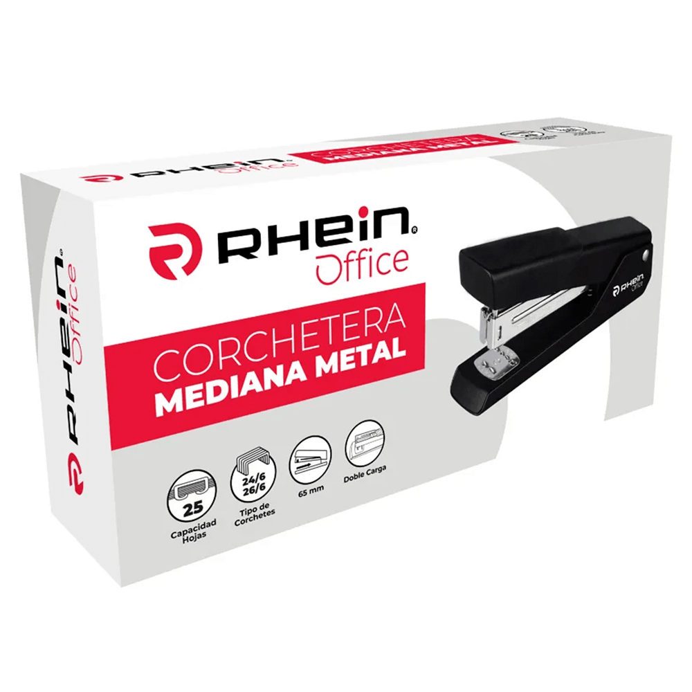 Corchetera Mediana Metal Negra 25 Hojas Rhein