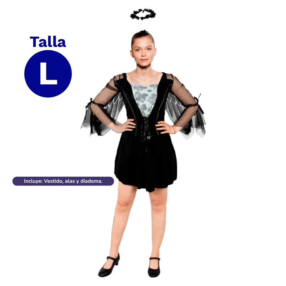 Traje Angel Negro L Fiestamania