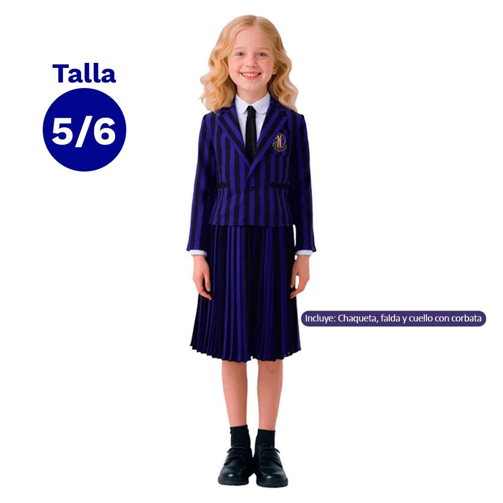 Traje Merlina Escolar Nevermore Morado Talla 5-6 Fiestamania