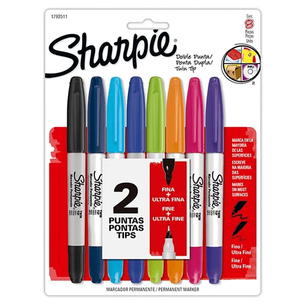 Marcador Permanente Doble Punta  8 Colores  Sharpie