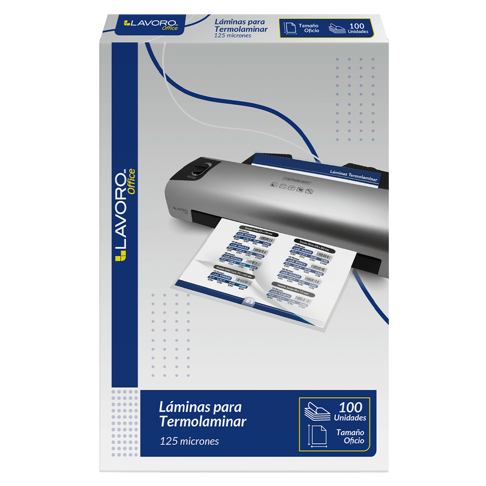 Lamina Para Termolaminar Oficio 228 X 340 Mm 100 Unidades 125 Micrones Lavoro