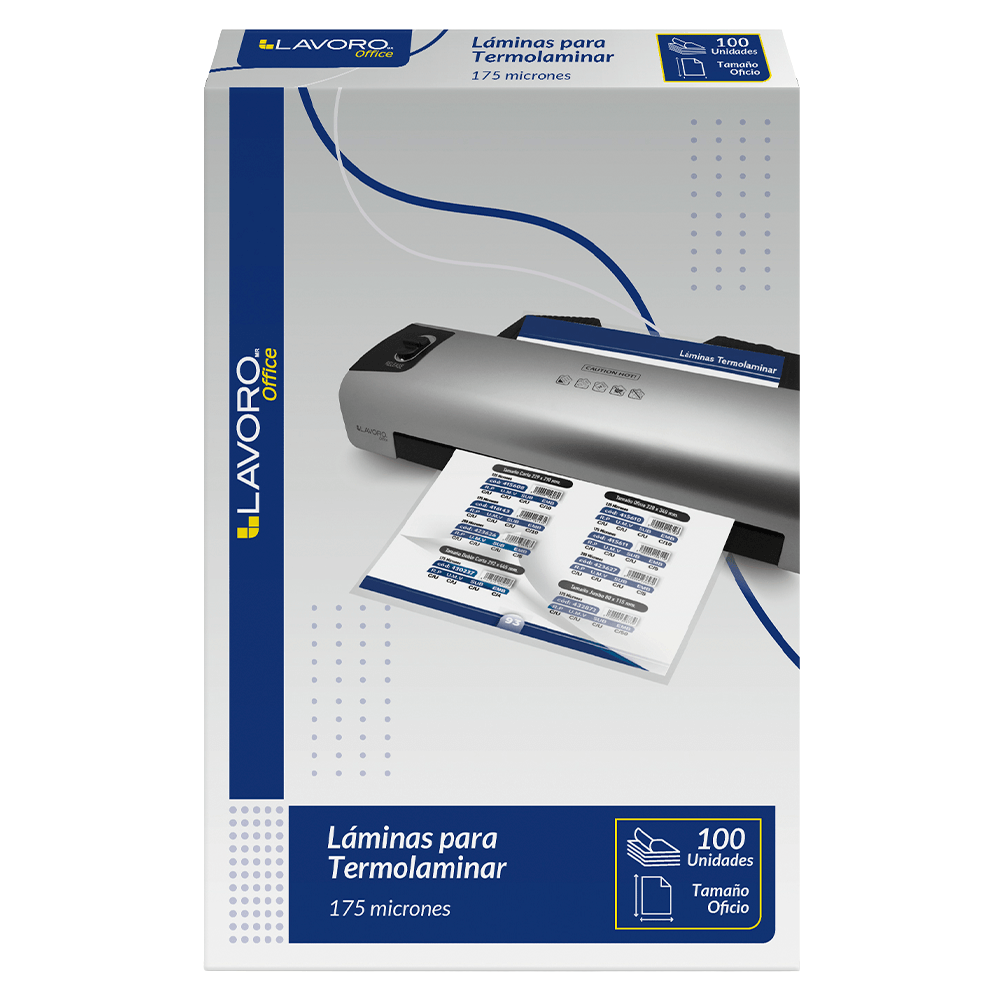 Lamina Para Termolaminar Oficio 228 x 340 Mm 100 Unidades 175 Micrones Lavoro