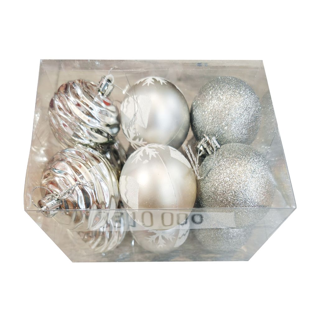 Set 12 Esferas 6 Cm Plateado Glitter Big Party