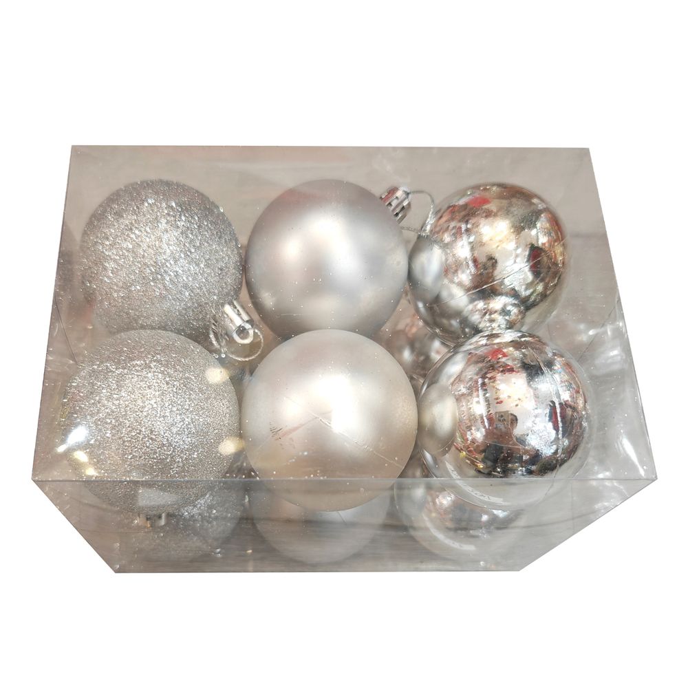Set 12 Esferas 6 Cm Silver Glitter Big Party