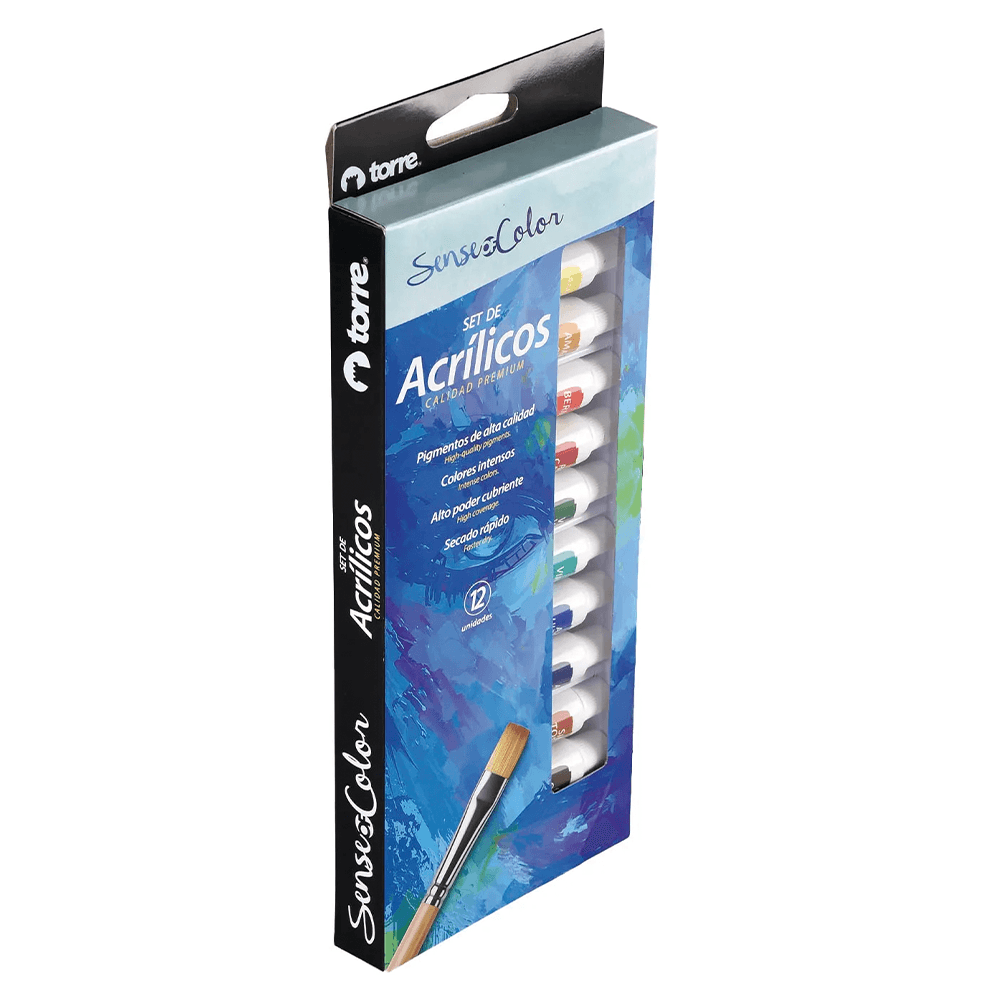 Set Acrílicos En Tubos 12 Colores Torre