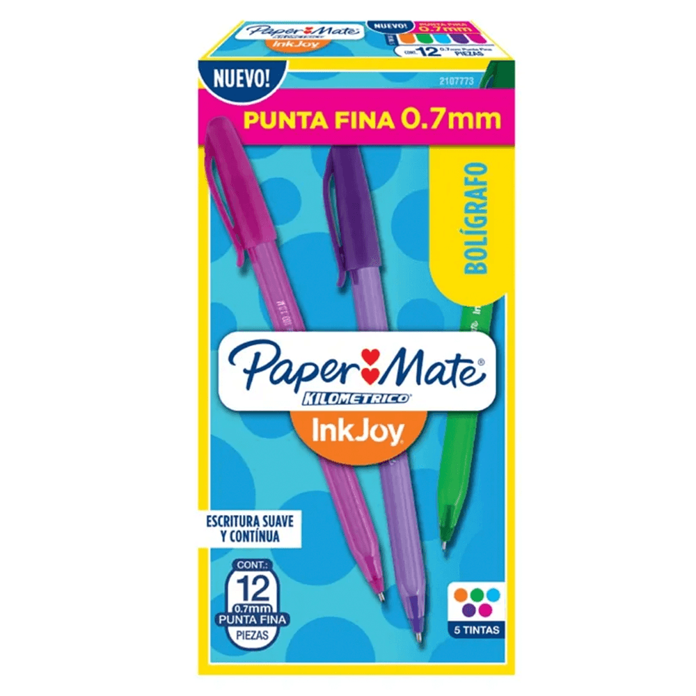 Lapiz  Pasta Punta Fina 0,7 mm Colores Surtidos Caja 12 un  Paper Mate