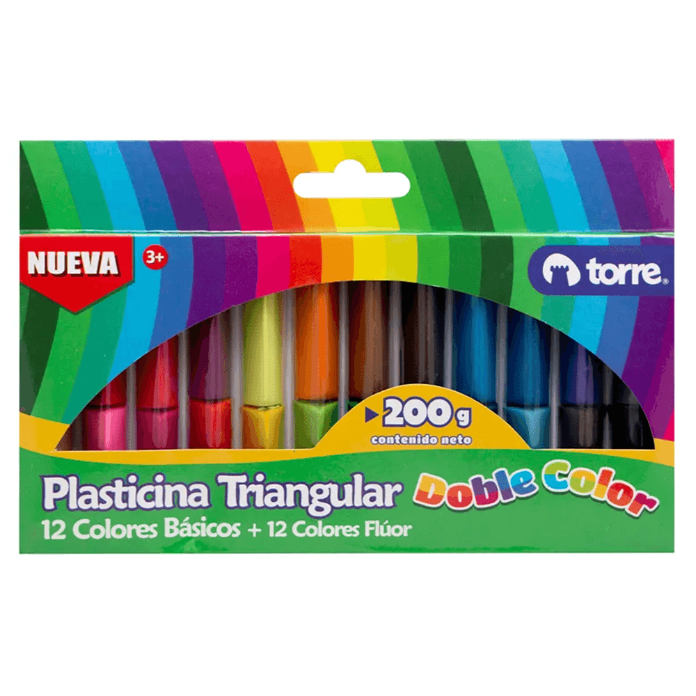 Plasticina Triangular 24 Barras 12 Colores Basicos Y 12 Fluor Torre