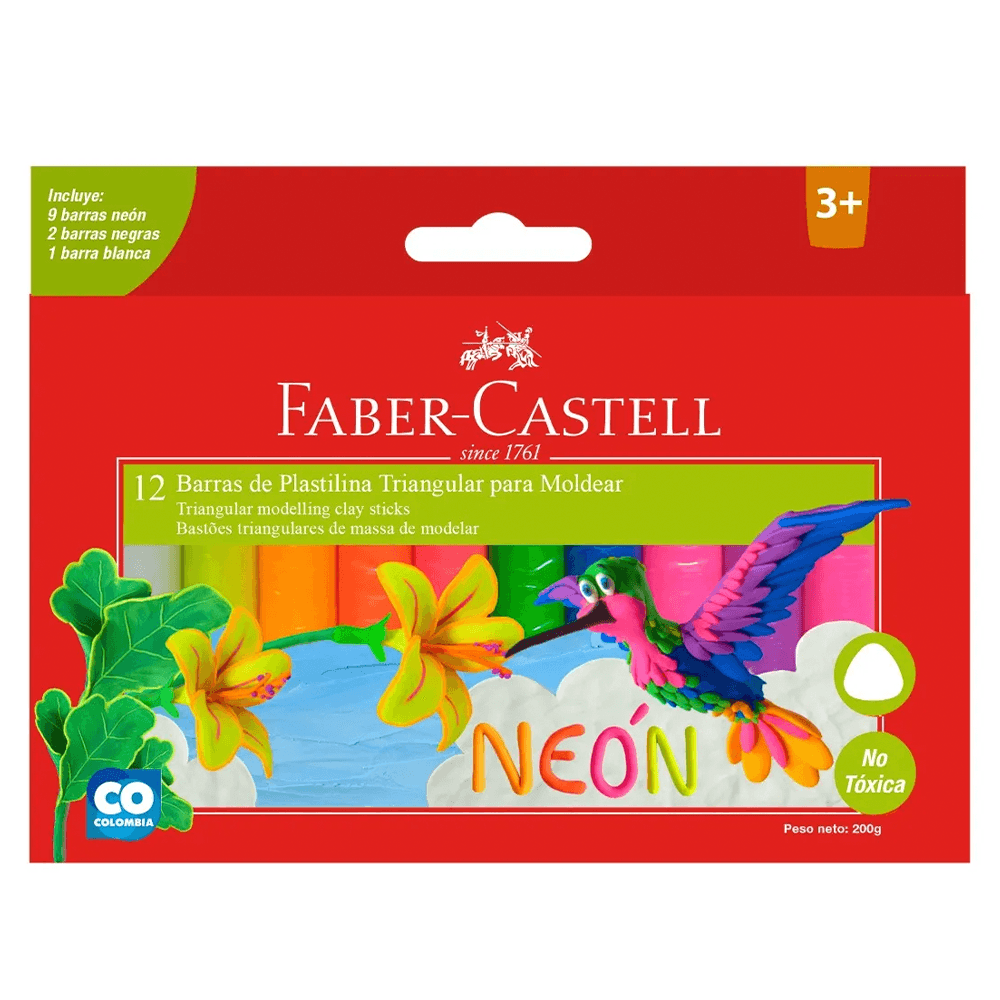 Plasticina Triangular 12 Colores Neon Faber Castell