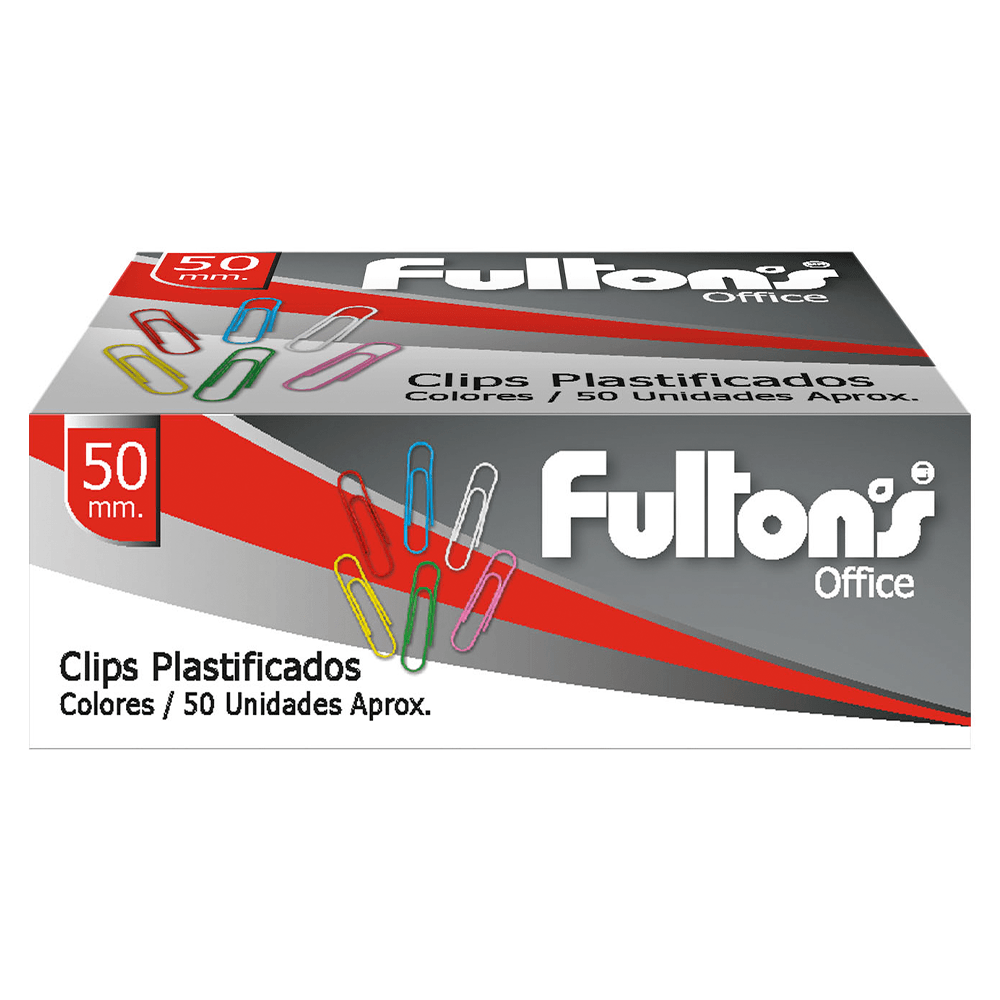 Clip N50 Redondo  Colores Surtidos 50 Mm Plastificados Caja 50 Unidades Fultons