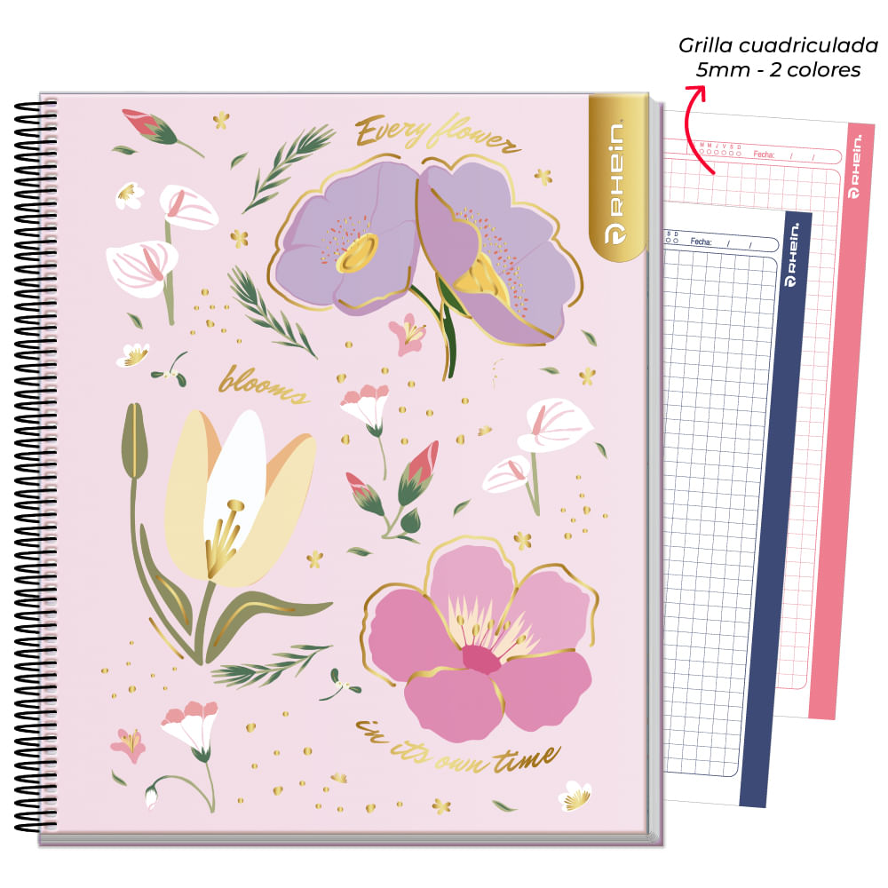 Cuaderno Especial 1/2 Oficio Flowers 120 Hojas 5 Mm Rhein