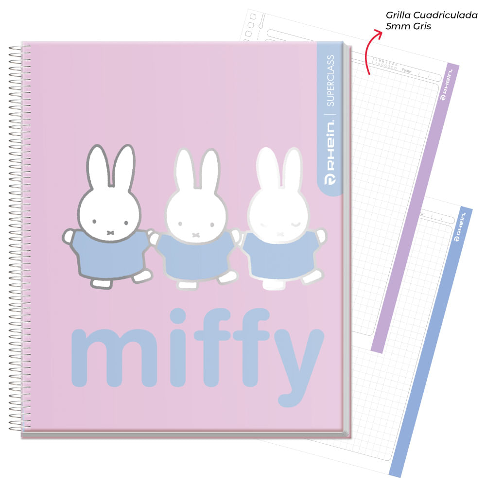 Cuaderno Especial Super Class 1/2 Oficio Miffy 120 Hojas 5 Mm Rhein