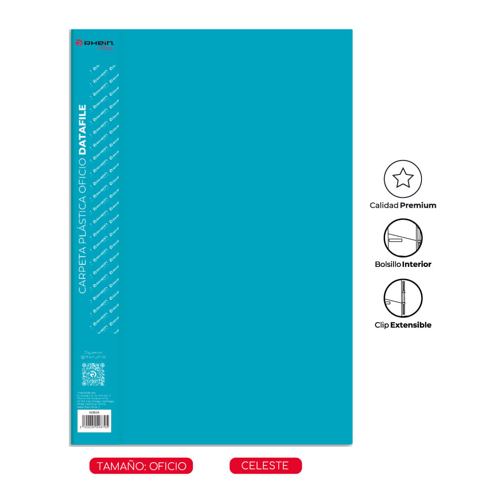 Carpeta Plastica Con Gusano Oficio Datafile Celeste Rhein