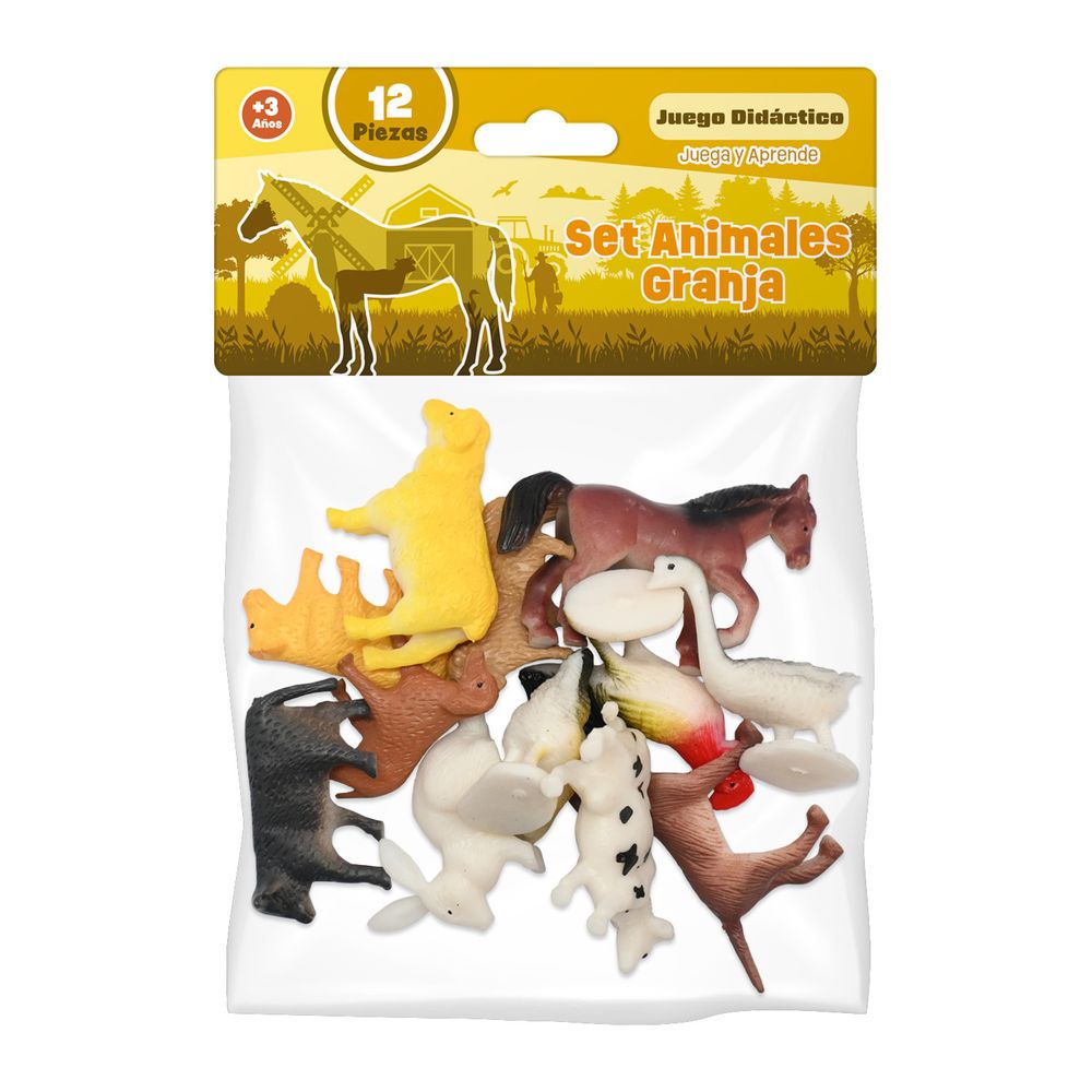 Set Animales De La Granja 12 Piezas En Bolsa Pvc Nobel Toys