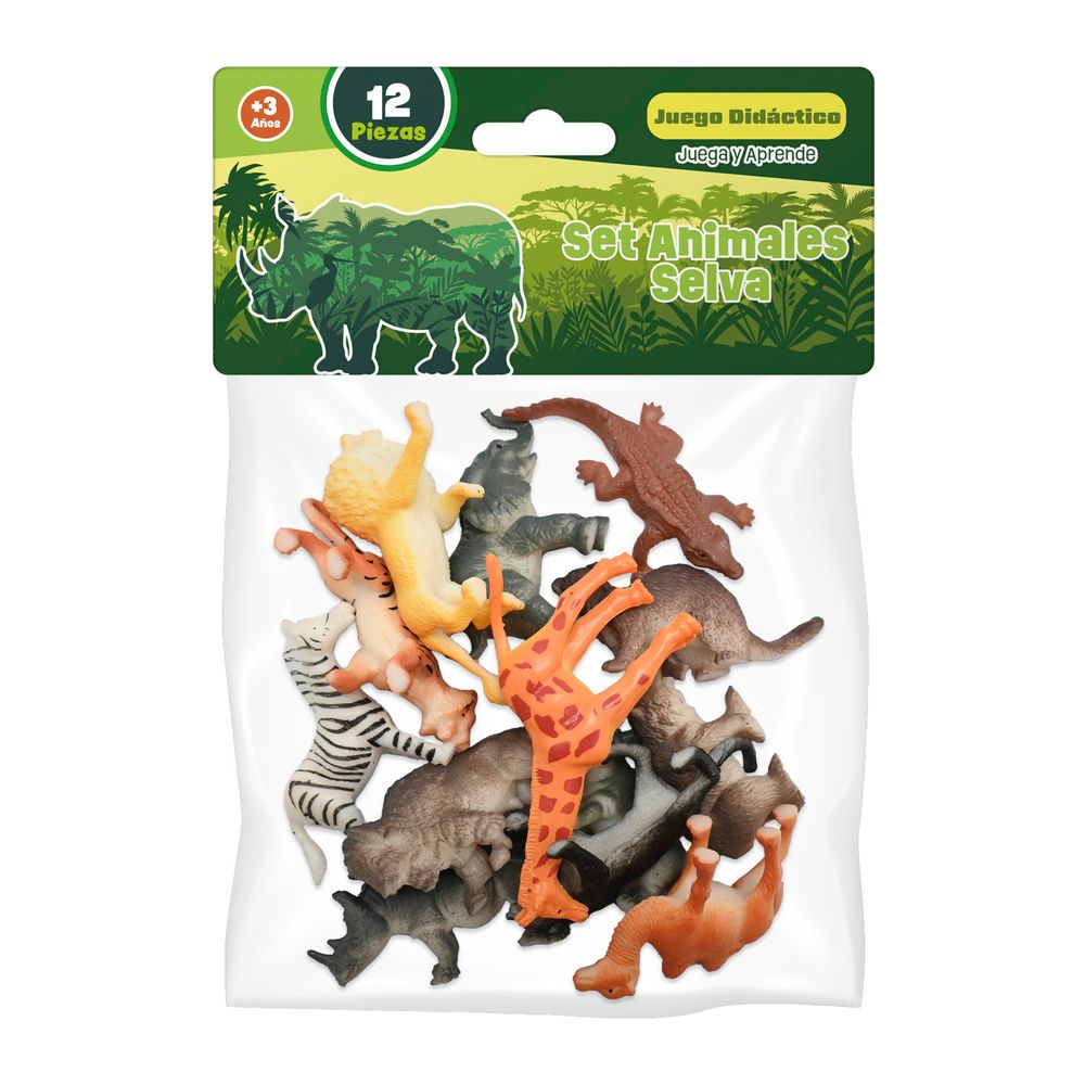 Set Animales de La Selva 12  Piezas En Bolsa Pvc Nobel Toys