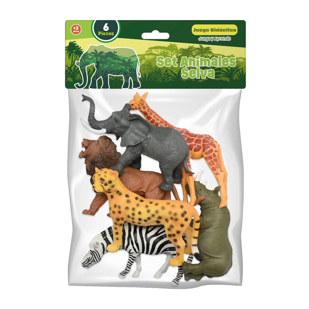 Set Animales De La Selva 6 Piezas Grande Bolsa Pvc Nobel Toys