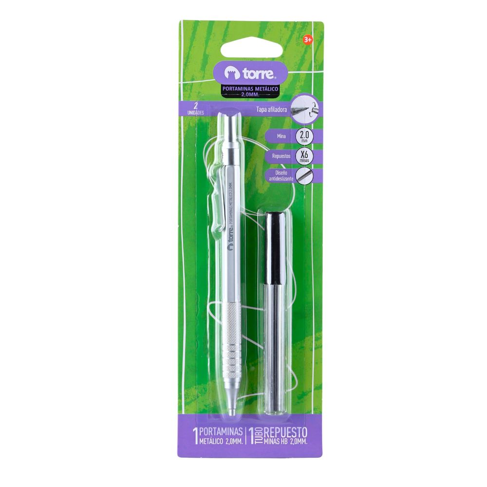 Set Portaminas Metálico 2,0 Mm + Minas Torre