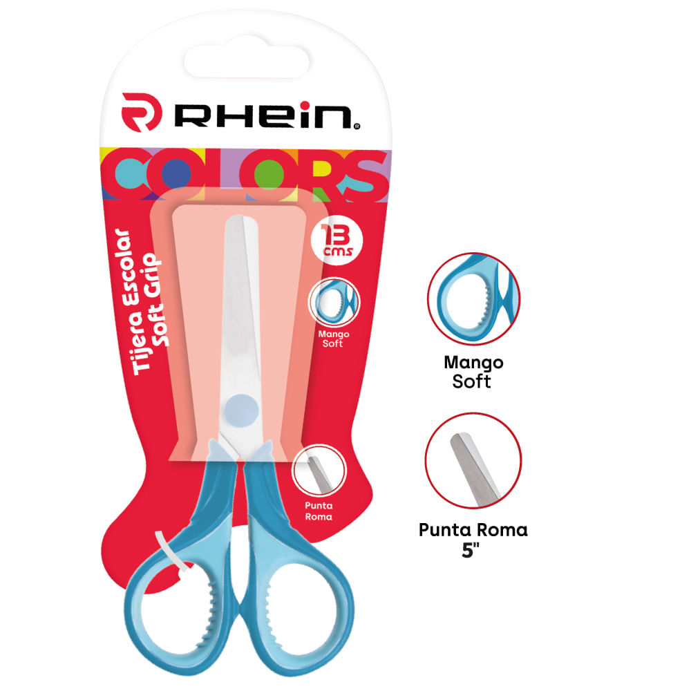 Tijera Escolar Punta Roma Soft Grip 13 Cms Blíster Rhein