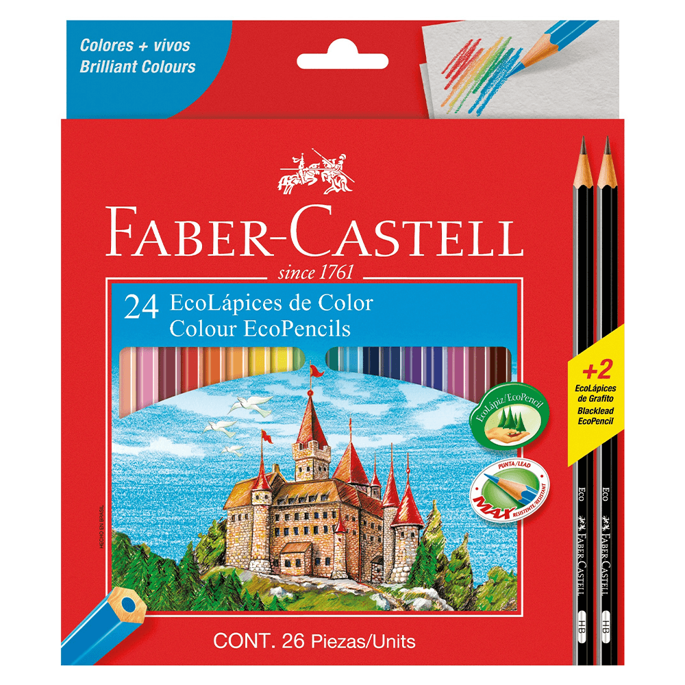 Lapices de Colores 24 Unidades + 2 Grafitos Faber Castell