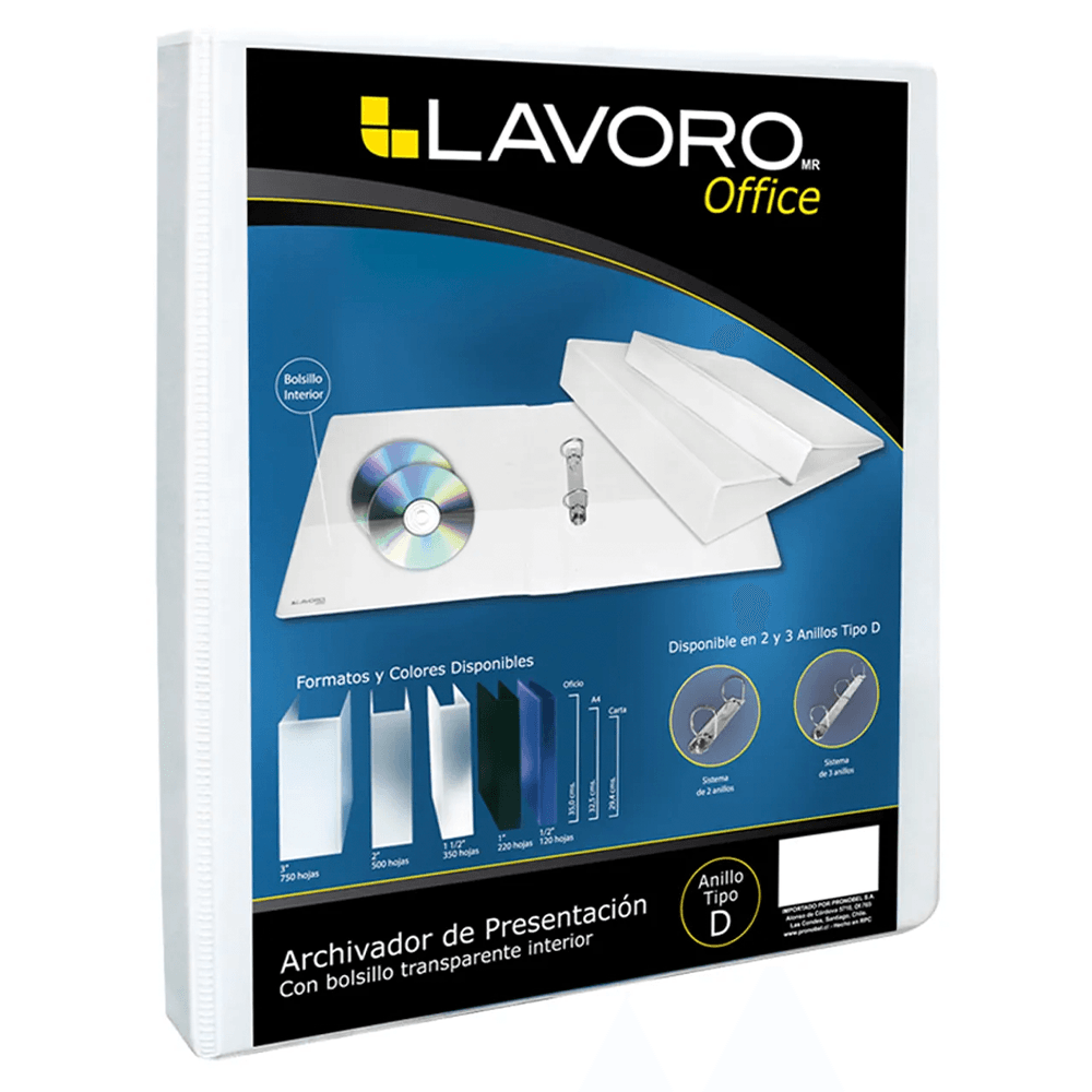 Archivador Catalogo Carta Blanco 2 Anillos D1/2 110 Hojas Lavoro