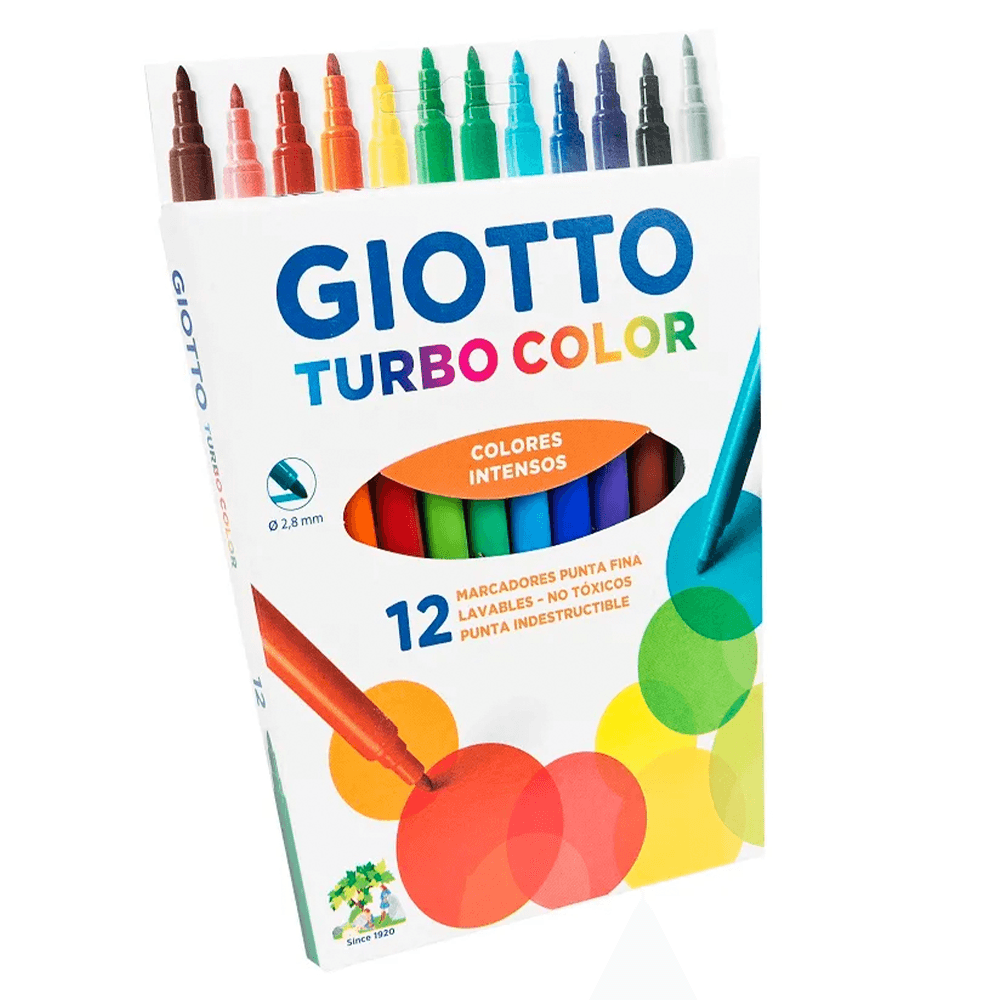 Plumon Escolar Punta Fina 12 Colores Lavable Giotto